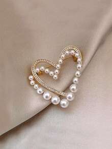 1pc Women's Zinc Alloy Pearl Rhinestone Hollow Double Heart - Multicolor - View 2