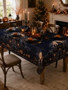 1pc Gothic Halloween Table Runner, Haunted Castle Full Moon Pumpkin Spooky Night Print, Vintage Dark Halloween Dining Table Decor For Home Party Fall Holiday - Multicolor - View 17