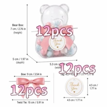 1/6/12pcs Clear Teddy Bear Candy Boxes With Ribbon And Thank You Cards, Suitable For Baby Shower, Gender Reveal, Baptism, Birthday Party Favors - Multicolor - View 12