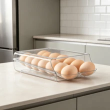 Refrigerator Rolling Egg Storage Box With Lid, 14 Eggs Capacity Clear Fridge Egg Holder, Stackable Removable Egg Container Kitchen Organizer - View 1