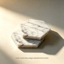 White Marble Coaster, 1cm Thick Hexagonal Natural Stone Drink Coaster, Heat-Insulating Desktop Protector, Suitable For Home Office Decor, Housewarming Gift - Cream White - View 13