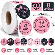 500pcs/Roll Stiker Grafiti Terima Kasih Abu-abu & Merah Muda, Bulat 1 Inci, 8 Pola, Stiker Dekorasi Kotak Hadiah, Stiker Kecil Dekoratif DIY, Stiker Hadiah Sekolah, Stiker Label Perekat PVC - MultiWarna - View 2