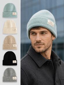 Men's Autumn/Winter Letter Patchwork Knit Beanie Hat, Warm Ear Protection Slouchy Hat, Suitable For Outdoor Travel, Leisure And Skiing - Knitted Hat - View 6
