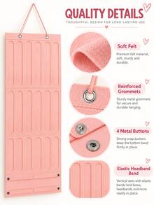 1pc Pink Hanging Bow Hair Accessory Storage Bag, Felt Multi-Layer Wall-Mounted Hair Accessory Organizer With Headband Section, Hair Clip Bow Display Rack, Fits Cabinet Door Bedroom Vanity, Space-Saving Home Accessory - Multicolor - View 2