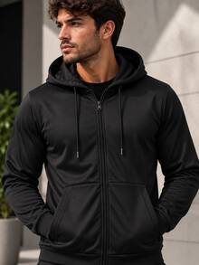 Blusão Masculino Dry Performance Tecido Esportivo Chimpa Com Capuz Zíper e Bolsos - Preto - Visão 1