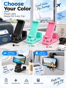 1pc Adjustable Airplane Phone Holder Clip, 360° Rotating Travel Phone Mount, Suitable For Tray Table, Hands-Free, Compatible With Flight, Car, Portable Folding Phone Accessory, Travel Essential - Multicolor - View 3