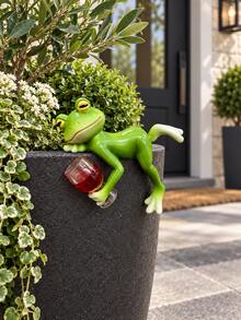 Resin Frog Figurine With Wine Glass, Ledge Hanging Frog Statue, Aquarium Fish Tank Rim Decor, Outdoor Planter Pot Edge Ornament, Patio Yard Garden Fence Railing Decoration, Indoor Home Desktop Display, Landscape Accent Decor For Backyard Balcony - Red Wine Frog - View 4