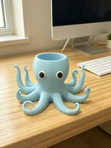 3D Printed Cute Octopus Pen Holder, Oversized Cartoon Eyes & Curly Tentacle Design, Desktop Stationery Organizer, Multi-Function Pen Holder For Pens, Pencils, Markers, Scissors, Brushes, Creative Office Desk, Study Desk, Studio Decor, Functional Decorative Gift For Students, Artists, Teachers - Cute Octopus Pen Holder - View 7