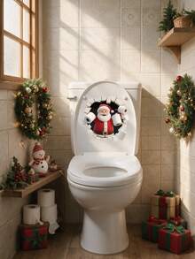 Miếng dán tường tự dính trang trí nhà dịp lễ hình Ông già Noel giao quà trong tuyết hiệu ứng 3D xuyên tường - Một cỡ - Xem 1