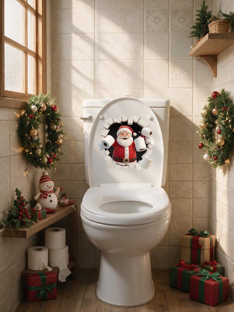 Miếng dán tường tự dính trang trí nhà dịp lễ hình Ông già Noel giao quà trong tuyết hiệu ứng 3D xuyên tường - Một cỡ - Xem 1