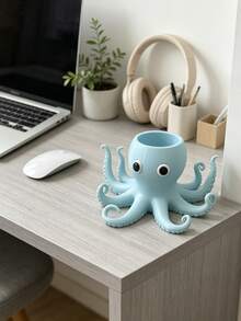 3D Printed Cute Octopus Pen Holder, Oversized Cartoon Eyes & Curly Tentacle Design, Desktop Stationery Organizer, Multi-Function Pen Holder For Pens, Pencils, Markers, Scissors, Brushes, Creative Office Desk, Study Desk, Studio Decor, Functional Decorative Gift For Students, Artists, Teachers - Cute Octopus Pen Holder - View 6