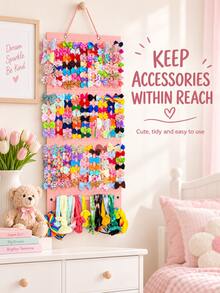 1pc Pink Hanging Bow Hair Accessory Storage Bag, Felt Multi-Layer Wall-Mounted Hair Accessory Organizer With Headband Section, Hair Clip Bow Display Rack, Fits Cabinet Door Bedroom Vanity, Space-Saving Home Accessory - Multicolor - View 7