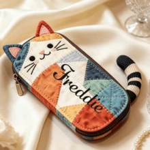 Custom Handmade Kitten Pencil Case & Coin Purse Set, Cartoon Pen Bag With Name, Adorable Patchwork Cat Pattern Pouch, Great Teacher Appreciation Gift, Back To School Supplies Organizer For Students And Craft Lovers - Multicolor - View 4