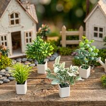 1:12 Mini Realistic Green Plant Potted Bonsai, Miniature Landscape Decoration, Model Scene Decor, Mini Potted Plant, Home Decor, Car Interior Decor, Miniature Scene Photography Prop, Dollhouse Decorative Flower - 4 Small Potted Plants - View 2