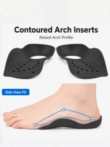 QKC 1 Pair 3/4 Length Arch Support Insoles With Heel Cup And Breathable Ventilation Holes, Lightweight Contoured Foot Inserts, Unisex - Black - View 4