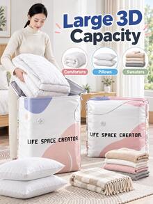 3PCS,2026 No-Pump 3D Vacuum Storage Bag, 80% Compression Rate, Extra Large Capacity, 3D Roll-Up Vacuum Sealed Bag, Upgraded Large Capacity Compression Storage Bag, Suitable For Bedding, Clothing, Blankets, Giant Bedding, Travel Storage Cubes - Multicolor - View 1