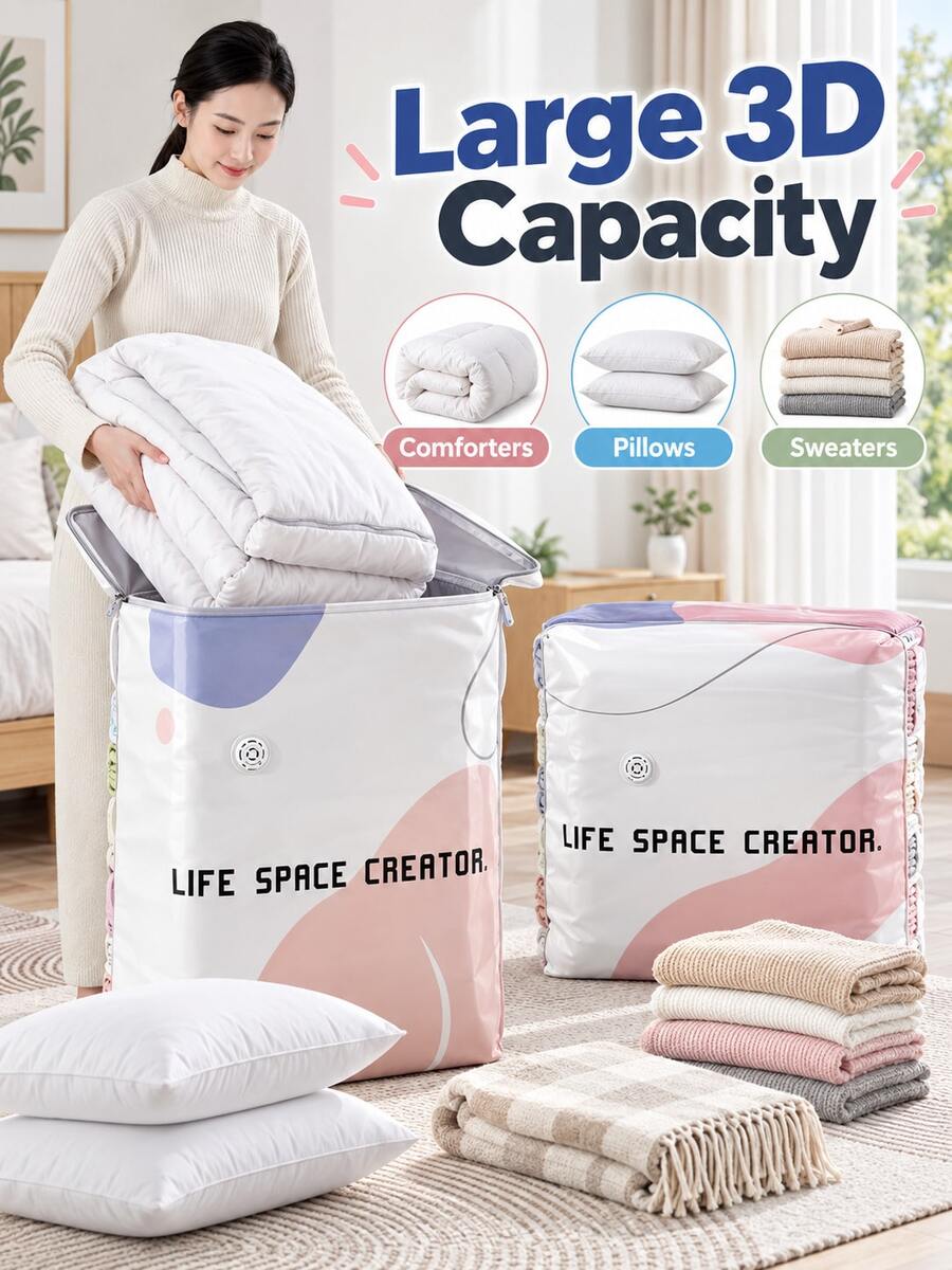 3PCS,2026 No-Pump 3D Vacuum Storage Bag, 80% Compression Rate, Extra Large Capacity, 3D Roll-Up Vacuum Sealed Bag, Upgraded Large Capacity Compression Storage Bag, Suitable For Bedding, Clothing, Blankets, Giant Bedding, Travel Storage Cubes - Multicolor - View 1