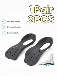 QKC 1 Pair 3/4 Length Arch Support Insoles With Heel Cup And Breathable Ventilation Holes, Lightweight Contoured Foot Inserts, Unisex - Black - View 6