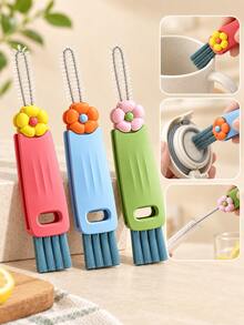 3pcs New Cute Rabbit 3-In-1 Cup Brush, Petal 3-In-1 Cup Brush, Multi-Functional Crevice Cleaning Brush, Tea Cup & Baby Bottle Slot Brush, Portable For Home And Travel - Multiple Styles and Colors - View 9