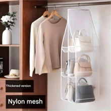 1pc Hanging Bag Organizer With Transparent Pockets, Closet Storage, Suitable For Handbags, Bags, Clothes, Pants, Shoes, Skirts, Bedroom Decor - B - View 6