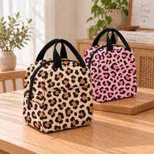 Large-Capacity Handbag, Storage Bag, Cute Leopard Print Coffee Brown Print-Handbag, Suitable For School, Offices, Outdoor Picnics, Various Uses - Leopard Print - View 1