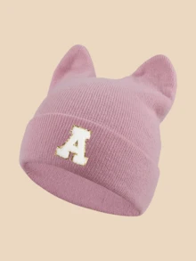 1pc Women's Bunny Ear Hat With Lettering & Cat Ears - Lightweight Warm Brimless Suitable For Winter, Christmas Thanksgiving ,Birthdays Gift - Pink - View 28
