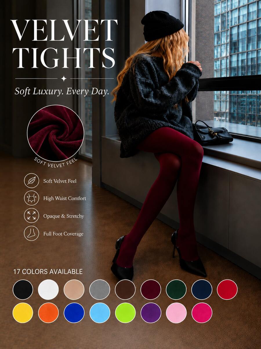 1 Pair Women's Velvet Tights, High Waist Opaque Elastic Pantyhose, Soft Warm Full Foot Socks, 17 Colors Available, Suitable For Autumn/Winter And Daily Wear - Multicolor - View 1