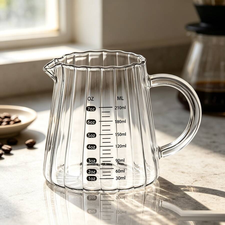 210 Ml /7 Oz Glass Espresso Measuring Cup With Handle, Small Milk Pitcher, Clear Glass Jug For Coffee Making, Barista Accessory For Home Kitchen - Transparent - View 1