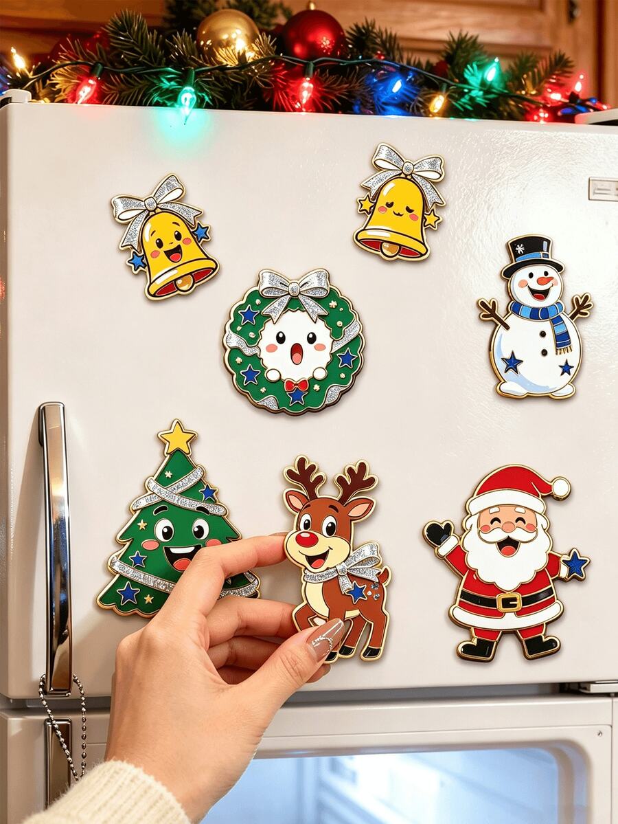 Christmas Fridge Magnets, High-Definition Santa Claus, Christmas Tree, Snowman, Reindeer And Bell Patterns, Suitable For Refrigerator, Car And Storefront, Add Festive Atmosphere, Christmas Acrylic Decoration - Multicolor - View 1
