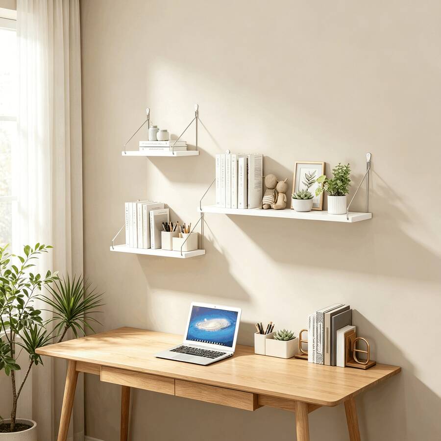 Wall-Mounted Floating Shelf, Wall Storage Organizer, Suitable For Bathroom, Kitchen, Study, Bedroom, Display Shelf For Makeup, Decor, Books - White - View 1