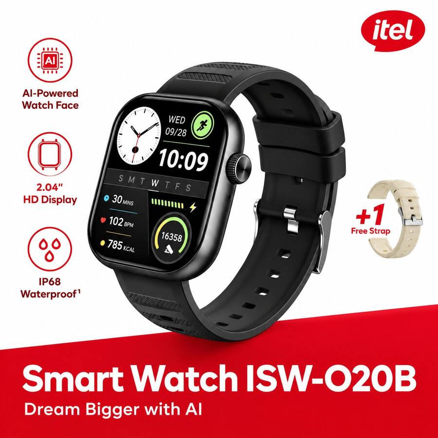 Black  Smart Watch With 2 Straps, 2.04 Inch HD Display, Bluetooth Calling, IP68 Waterproof, AI Watch Face, Heart Rate And Sleep Monitoring, Multiple Sports Modes, 5-10 Days Battery Life