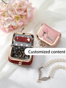 YUFZX 1pc Custom Personalized Mini Leather Jewelry Box, Custom Name & Birth Flower Design, Travel Accessory, Birthday & Bridesmaid Gift For Women, Mother's Day Gift - Multicolor - View 1