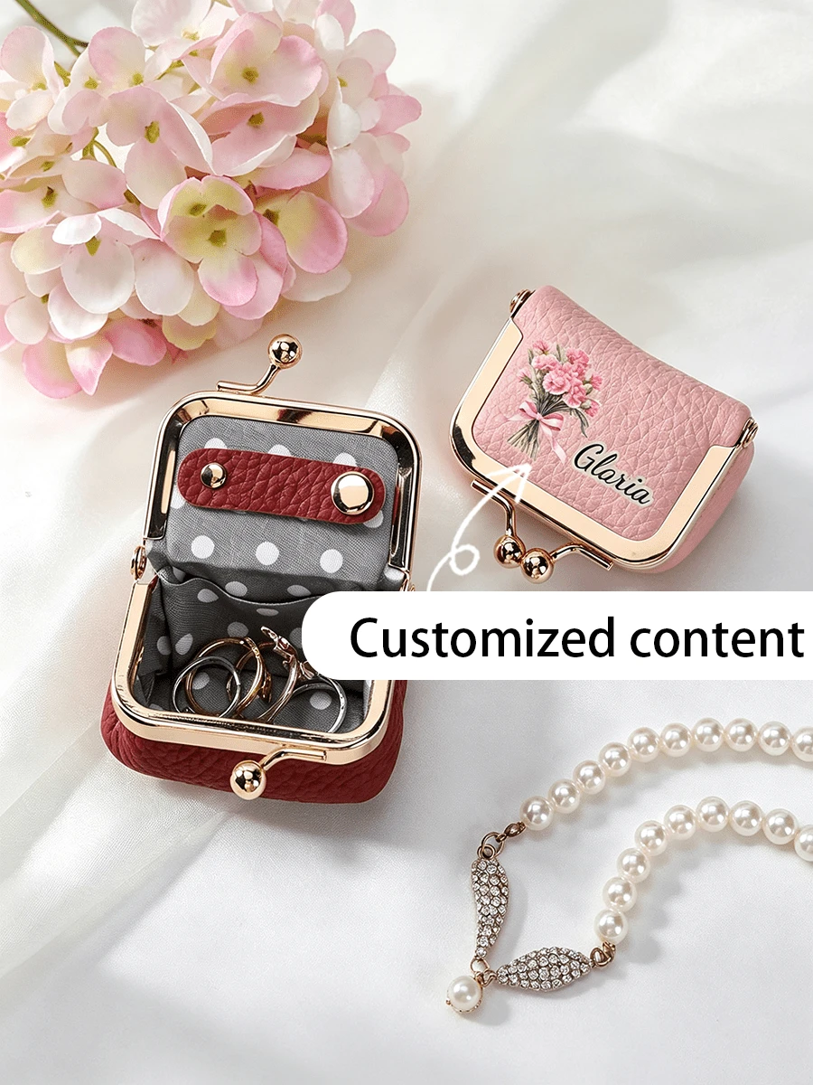 YUFZX 1pc Custom Personalized Mini Leather Jewelry Box, Custom Name & Birth Flower Design, Travel Accessory, Birthday & Bridesmaid Gift For Women, Mother's Day Gift - Multicolor - View 1