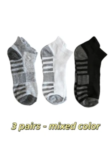 3/6 Pairs Contrast Striped Sports Boat Socks, Arch Compression Support, Thick Terry Bottom Cushioning, Mesh Breathable Quick-Dry, Non-Slip Wear-Resistant Anti-Slip, Unisex, Suitable For Running, Basketball, Hiking, Outdoor Sports - Multicolor - View 7