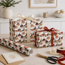 1Roll Vintage Santa Pattern Gift Wrapping Paper, Holiday Present Packaging Roll, DIY Craft Decoration Paper 17in * 196in - Multicolor - View 4