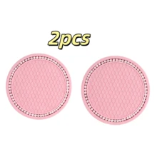 2pcs Pink Car Cup Holder Mats, Honeycomb Mesh Pattern Waterproof Non-Slip Heat-Resistant Coasters, Rhinestone Edge Design, Cute Women's Car Interior Accessories - 2-pack Pink - View 8