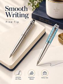 1pc Silver Executive Ballpoint Pen, Geometric Metal Writing Pen With Clip, Smooth Ink Office Pen, Suitable For Business, School, Journaling, Signing And Daily Writing - Multicolor - View 2