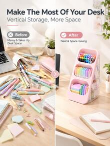 1/2/3pcs Pink/White Desktop Storage Boxes + 2pcs Transparent Single Compartment Storage Boxes/Set, Large Capacity Divided Marker Holder, Multi-Functional Stationery Organizer, Visible Transparent Desktop Organizer, Thickened Durable Sorting Storage - Type a - View 7