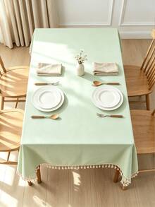 1PC Fresh Light Green Tablecloth With Soft Textured Feel, Tassel Edges For Elegant Touch. Nordic Minimalist Style, Natural Drape, Decorate Dining Table, Create Transparent And Healing Home Dining Atmosphere. - Mint Green - View 3