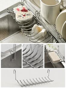 2/1pc Stainless Steel Kitchen Sink Edge Hanging Drain Rack, Multi-Functional Storage Basket, Cookware And Knife Holder, No Drilling Required, Space-Saving Kitchen Countertop Organizer - Multicolor - View 1