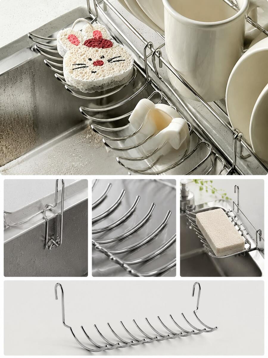 2/1pc Stainless Steel Kitchen Sink Edge Hanging Drain Rack, Multi-Functional Storage Basket, Cookware And Knife Holder, No Drilling Required, Space-Saving Kitchen Countertop Organizer - Multicolor - View 1