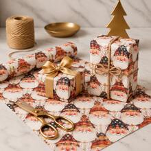 1Roll Vintage Santa Pattern Gift Wrapping Paper, Holiday Present Packaging Roll, DIY Craft Decoration Paper 17in * 196in - Multicolor - View 5