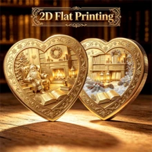 2D 3D Santa Claus Heart-Shaped Double-Sided Color Printed Commemorative Coin, Suitable As Holiday Gift, Desktop Decoration, Collection And Play, Christmas Theme Decor - Collectible Coin - View 3
