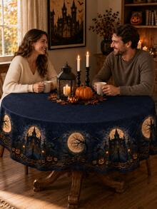 1pc Gothic Halloween Table Runner, Haunted Castle Full Moon Pumpkin Spooky Night Print, Vintage Dark Halloween Dining Table Decor For Home Party Fall Holiday - Multicolor - View 6