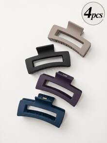 4pcs Women's Square Hair Clips Set, Morandi Solid Color Minimalist Clips, Non-Slip, Sturdy, Suitable For Daily, Work, School And Office Use Half-Up Hair Accessories - Autumn/Winter Gift - Multicolor - View 1