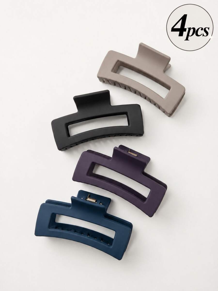 4pcs Women's Square Hair Clips Set, Morandi Solid Color Minimalist Clips, Non-Slip, Sturdy, Suitable For Daily, Work, School And Office Use Half-Up Hair Accessories - Autumn/Winter Gift - Multicolor - View 1