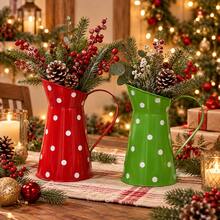 1pc Colorful Metal Watering Can Vases, Polka Dot Galvanized Iron Flower Pitchers For Christmas Floral Arrangement, Holiday Table Centerpiece And Home Garden Decor - Christmas Vase - View 10
