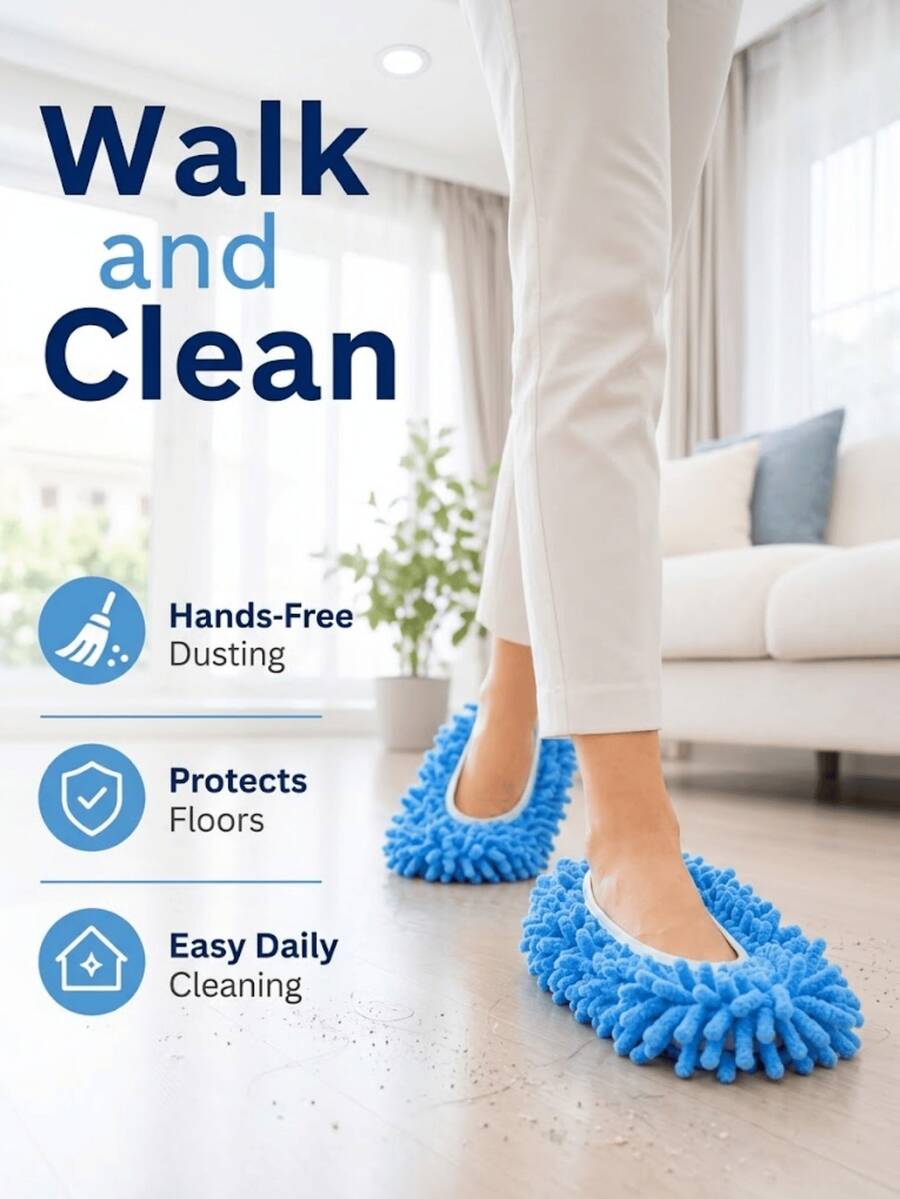 1 Pair Chenille Microfiber Mop Slippers, Elastic Floor Cleaning Shoe Covers, Hands-Free Dusting, Washable And Reusable, Suitable For Home And Dorm Hardwood Floors, Tile Floors