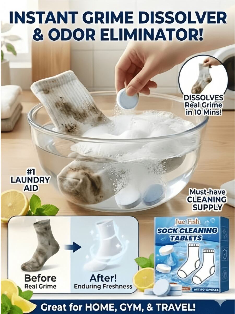 Sock Cleaning Effervescent Tablets, Gently Cleans Stubborn Stains, Keeps White Socks Clean And Fragrant (New And Old Models Randomly Sent) - Multicolor - View 1