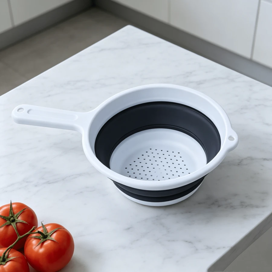 Collapsible Silicone Colander With Handle, Space-Saving Kitchen Strainer For Sink, For Washing Pasta, Fruit And Vegetables - Grey - View 1
